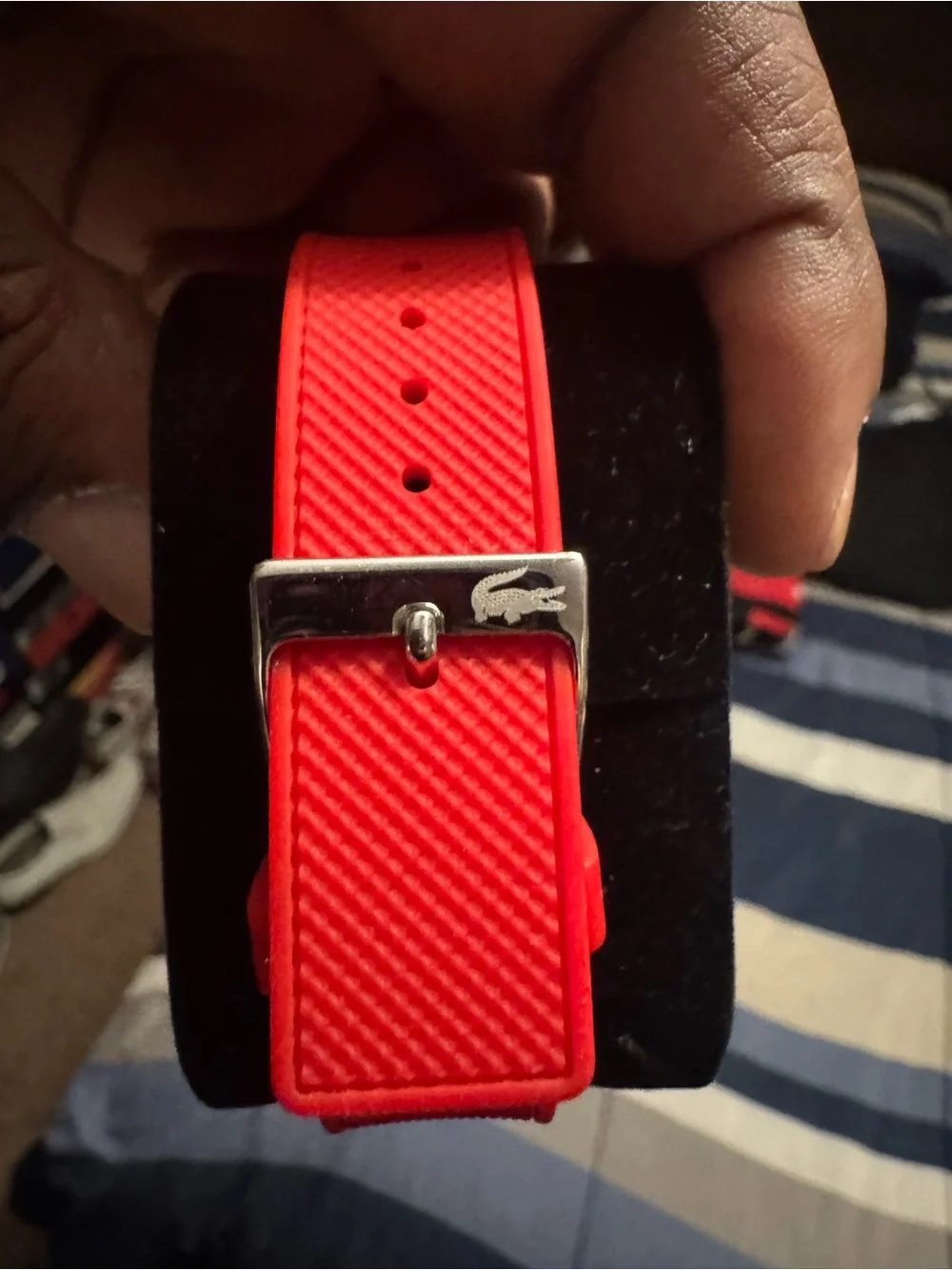 Lacoste Red Silicone Chronograph Men's Watch with Green Logo only worn once